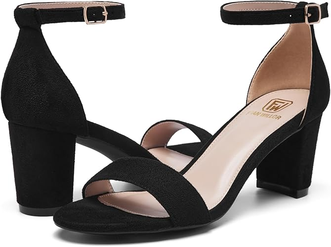 Women’s Open Toe Block Heel Sandals – Low Chunky Heel, Ankle Strap, Dress & Party Shoes