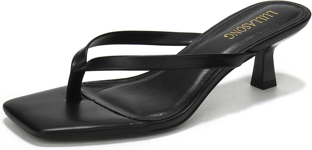 Women’s Square Open Toe Heeled Sandals – Two-Strap Slip-On Block Mid Heels