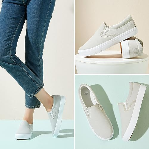 Women’s Slip-On Canvas Sneakers – Low Top Casual Loafers, Non-Slip Shoes